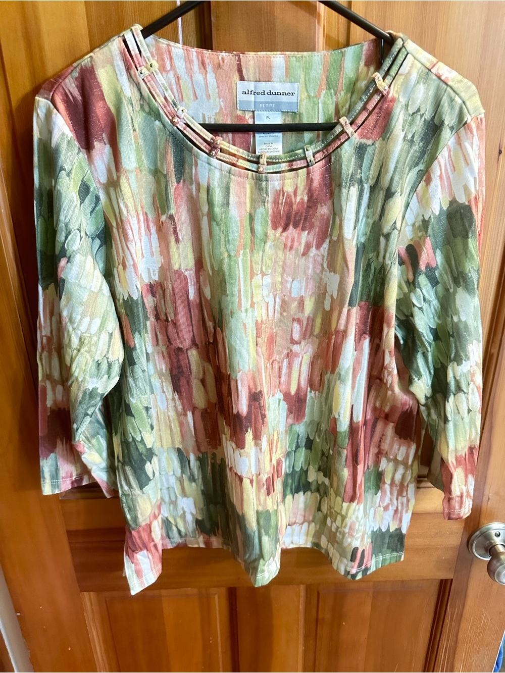 Alfred Dunner Multicolor Brushstroke Tunic Top - Green, Rust, Cream
